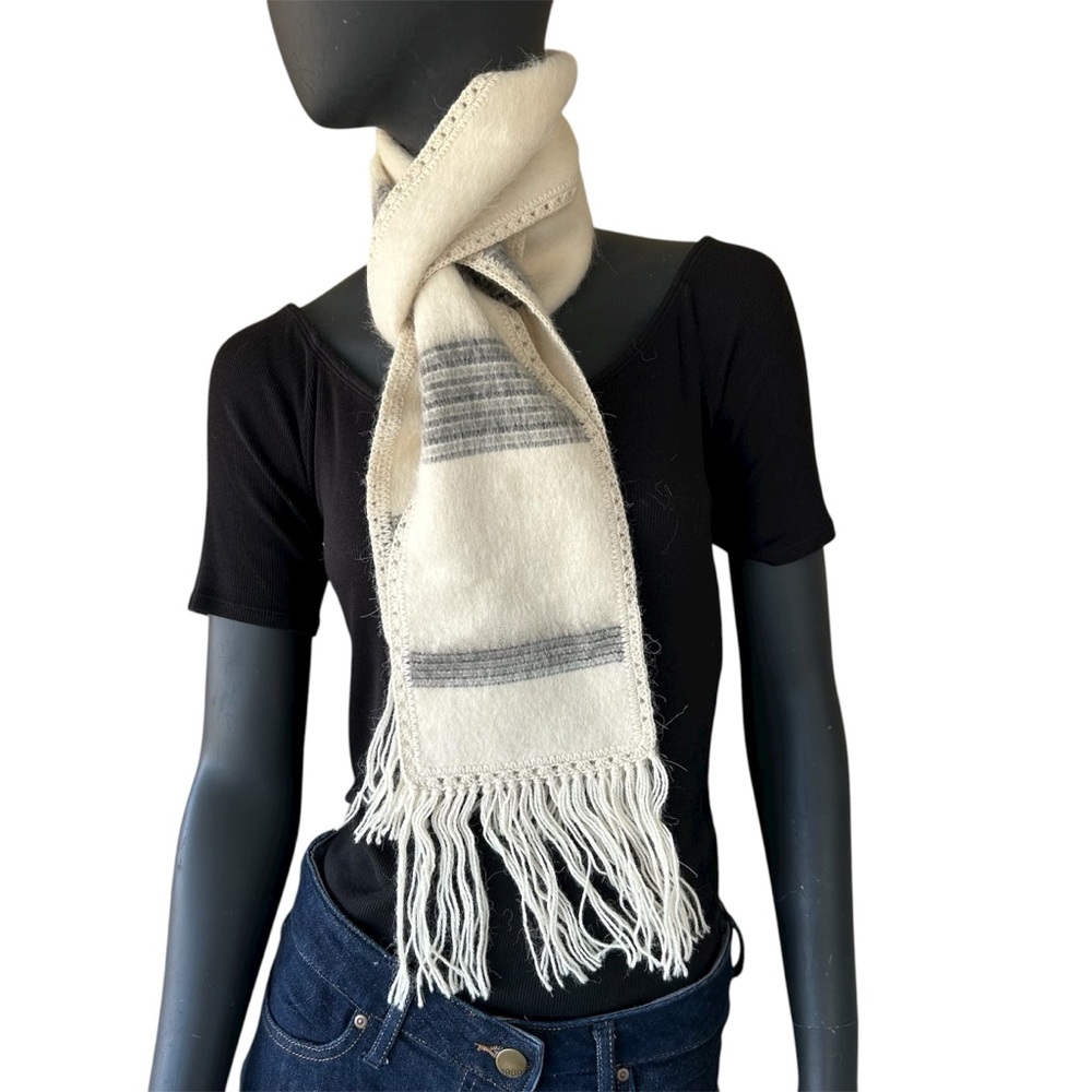 NEW Vintage 100% Alpaca Scarf Hand Made in Peru Neutral Soft Warm Fall Winter